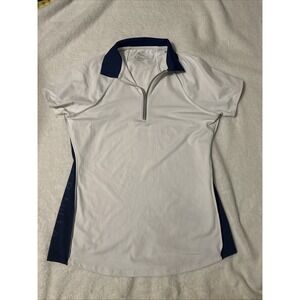 Peter Millar Womens Small Golf Tennis Polo Shirt White Navy 1/4 Zip UPF 50+